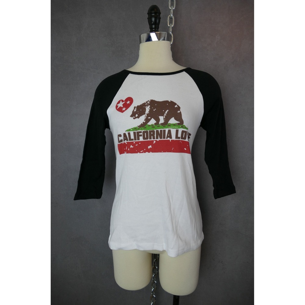 California Republic Clothes Womens Baseball Tee Black White‎ Bear Love M